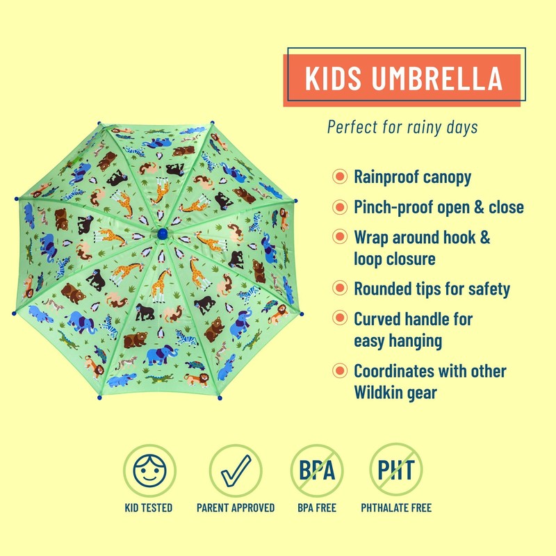 Wildkin Kids Umbrella – Rainproof Canopy, Curved Handle, Easy Hanging