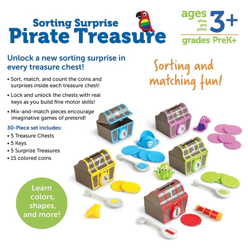 Learning Resources Sorting Surprise Pirate Treasure Toy for Kids Unlock