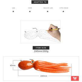 (Brown 9.45inch/8.47oz) - East Rain Artficial Octopus Swimbait with Skirt Tail Lingcod Rockfish Jigs for Saltwater Fishing Big Game (PVC,3.54/7.87/24cm ,0.81/6.35290ml,Mulit-Colours Option)