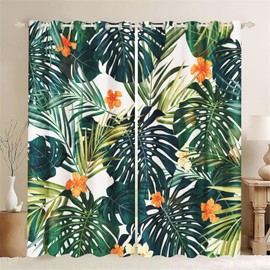 SMchwbc Opaque Green Palm Leaves Tropical Curtains Plants for Bedroom 3D Print 100% Polyester Leaves Blackout Curtain Set of 2 (1.100 x 140 cm (2 x 50 x 140 cm))