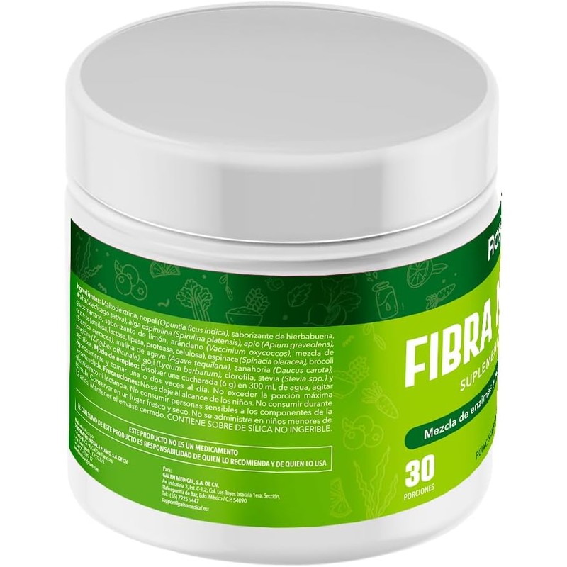 Fibra Natural, Mezcla de Enzimas y Vegetales con Antioxidantes, Envase