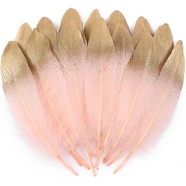 Larryhot Dipped Gold & Pink Goose Feathers for Crafts - 6-8 inch 60 pcs Natural Feathers for Wedding Party Decorations,DIY Crafts and Clothing Accessories (Gold & Pink)