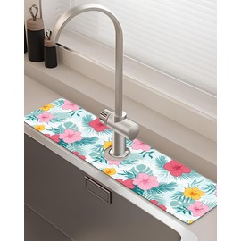 Patterned Sink Faucet Mat Kitchen Splash Guard Super Absorbent Drying Mat, Non-Slip Drain Pad for Kitchen Counter or Bathroom-24x5.5in
