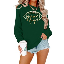 Game Day Sweatshirt Football Outfits ：Women Football Embroidery Sweatshirts Football Season Pullover Tops Green