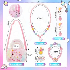 OSDUE Unicorn Bag Jewellery Gift, Unicorn Crossbody Bag Purse with Jewelry Set, Unicorn Princess Necklace Bracelet Rings Earrings, Princess Role Play Dress Up Jewelry (Square Unicorn Crossbody Bag)