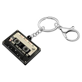 HUAGEO Acrylic 80s 90s Retro Magnetic Cassette Tape Keychain Backpacks Car Keys Purse Keyrings For Women Charms Jewelry Gifts (Black)