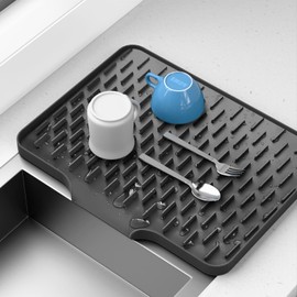 Silicone Dish Drying Mat for Kitchen Counter – Non-Slip Dish Drain Pad Mat with Built-in Drain , Heat-Resistant Stone Drying Mat,Easy to Clean, Durable Surface for Sink, Dishes, Glassware