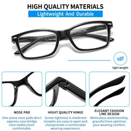 Suertree 3 Pack Lightweight Reading Glasses with Spring Hinge, Anti UV Ray Eyeglasses for Men Women, Computer Reading Eyewear, Eye Protection, Reader Aid, Black, 1.0X