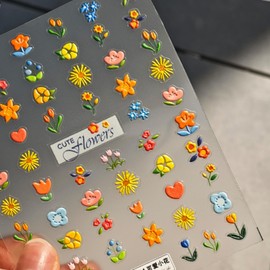 Flower Nail Art Stickers Decals Colorful Spring Nail Stickers 5D Embossed Floral Self Adhesive Design Supply for Women Girls Kid Manicure DIY Decoration Accessories
