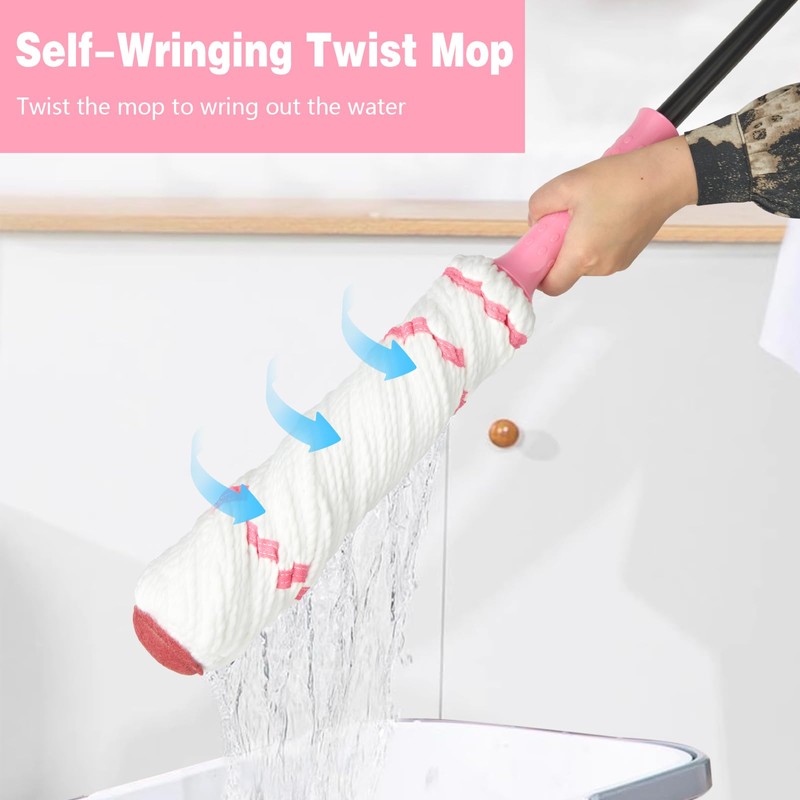 XXFLOWER Self-Wringing Twist Mop for Floor Cleaning, 57” Long Handle