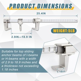 Zonon Steel-aluminum Sliding Horizontal Beam Anchor, Fall Protection Adjustable Beam Anchor Suitable for 2.9 to 18.9 Inch I-beams or H-beams with a Thickness up to 1.18 Inches