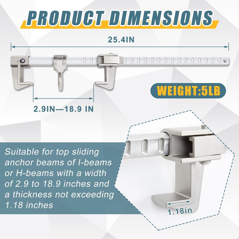 Zonon Steel-aluminum Sliding Horizontal Beam Anchor, Fall Protection Adjustable Beam