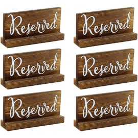 Darware Wooden Reserved Signs for Tables (6-Pack, Brown); Rustic Real Table Signs with Sign Holders for Weddings, Special Events, and Restaurant Use