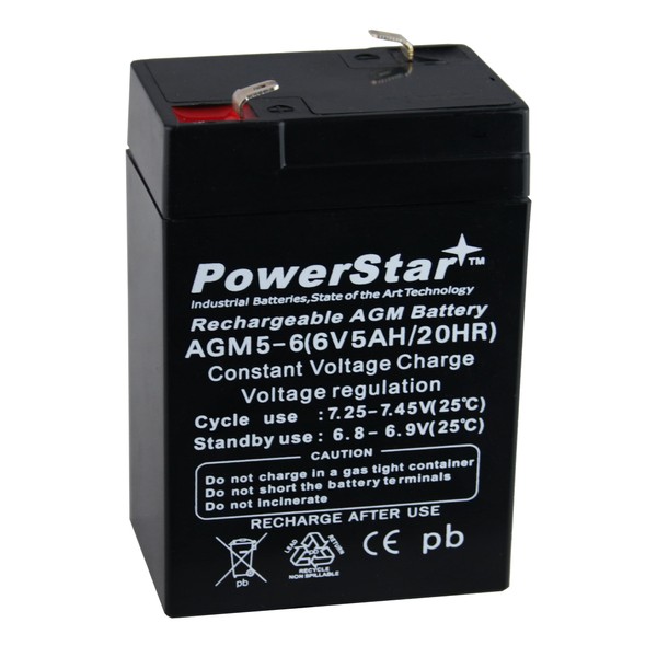 PowerStar 6V 5AH Replament for 6V 4AH (SBS640) Maintenance-Free Sealed(SLA) Battery Power