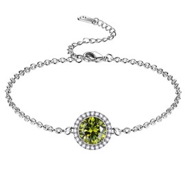 beautlace August Birthstone Bracelets Silver Plated Round Shape Charm Bracelet Green Birthstone Jewelry Birthday Gifts for Men and Women KB0017A