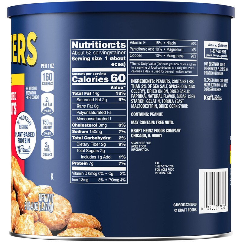 Planters Dry Roasted Peanuts, 52 oz Canister (Pack of 2)