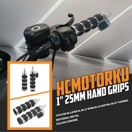 HCmotorku Motorcycle Hand Grips 1 inch 25mm Universal Non-Slip Handlebar Throttle Grips Fit for Harley Street Glide Road King Electra Glide Softail Fatboy Dyna Sportster XL883 (Chrome)