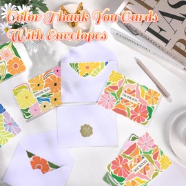 NEWEST 24 Pieces Floral Thank You Cards with Envelopes, 4 Design Stylish Flower Thank You Cards with Stickers Painted Florals Blank Greeting Card for Birthday, Wedding, Baby Shower, All Occasion