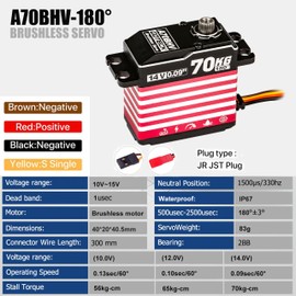 GOTECK 70KG Brushless Digital Servo,High Voltage 14V Full Metal Gear Waterproof Steering Servo with 25T Servo Horn for 1/8 1/10 Scale RC Cars,RC Crawler,Trucks,Boat,Robot Parts (A70BHV-180°)