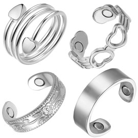 MagEnergy 4PCS Copper Rings for Women, 99.99% Pure Copper Magnetic Thumb Ring with Magnet and Jewelry Gift Box(Silvery)