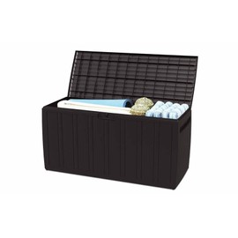 Ram Quality Products Plastic 71 Gallon Outdoor Backyard Storage Bin Deck Box for Patio Furniture Cushions, Tools and Pool Accessories, Gray