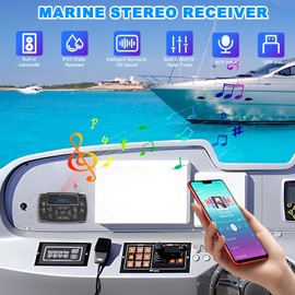 Geloo Marine Radio Receiver Waterproof Boat Stereo Radio System with AUX-in Subwoofer Pre-Amp EQ, AM/FM Radio Receiver Digital Media MP3 Player USB Input for Motorcycle Boat Golf Cart Truck