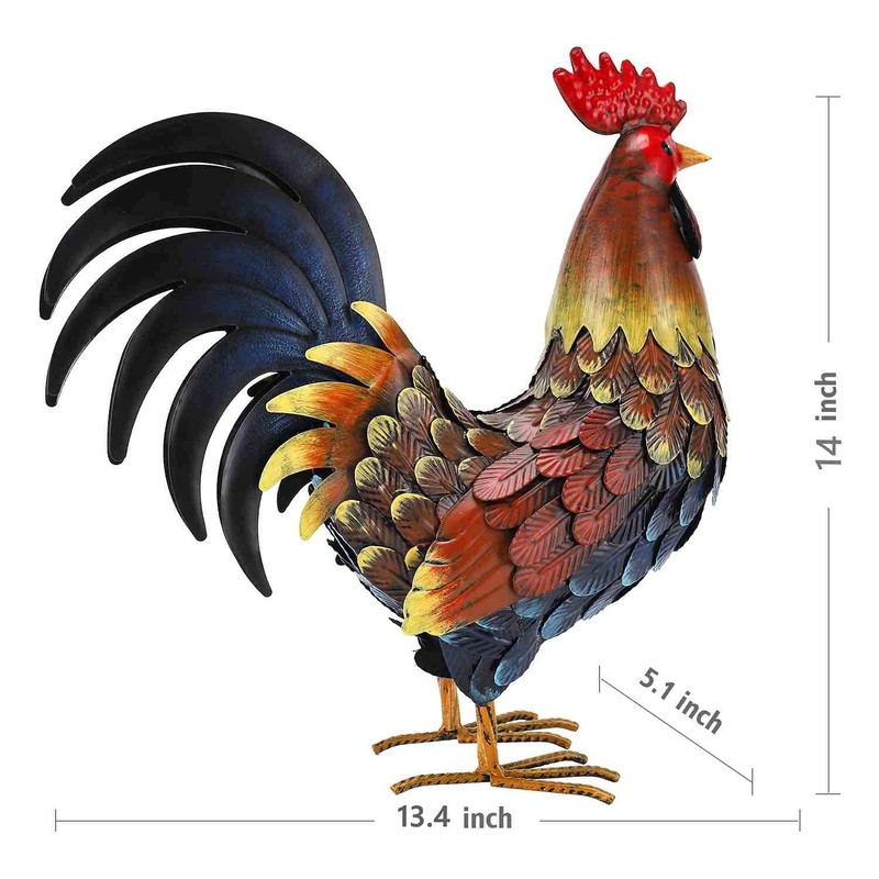 chisheen Rooster Decor Garden Statue Metal Chicken Yard Art Sculpture