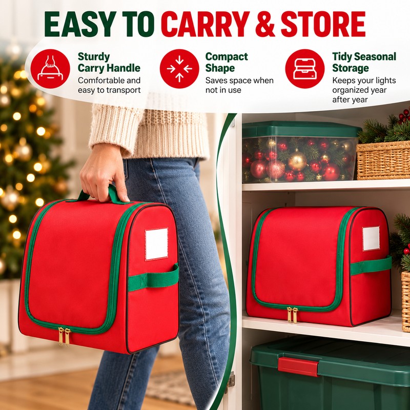 Christmas Lights Storage Bag with U-Shaped Zipper, Oxford Fabric Holiday