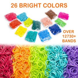 Wuiil 12730+ Loom Rubber Bands Refill Kit in 26 Color with 500 Clips,6 Hooks, Premium Bracelet Making Kit for Weaving DIY Crafting Gift