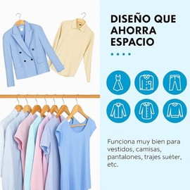 Ganchos de Madera para Ropa, Caja 50 Piezas, para Vestidos, Camisas, Pantalones, Barnizados, Alta Resistencia, Cromados, Giratorio, Largo 44.5 cm x Al