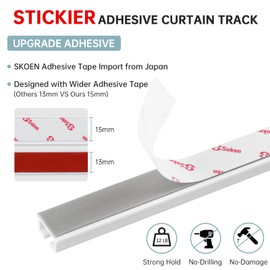TYRON Adhesive Curtain Track Ceiling or Wall Mount(128"/ 10.7 FT), Ceiling Track Room Divider, Self Adhesive Curtain Rod No Drill, Screws or Tools, Curtain Hangers No Damage