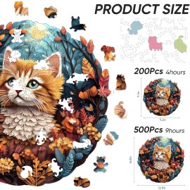 Qiuenisray Wooden Jigsaw Puzzle 500 Pieces Flower Cat 3D Illusion Unique Shape 16.9x16.8in