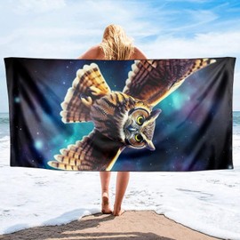 YISUMEI Flying Owl Beach Towels for Adults Extra Large 180 x 90 cm, Microfibre Quick Dry Towel for Travel Swimming Camping Sports