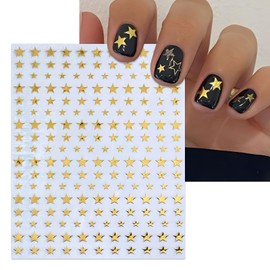 IDDFEVE Star Nail Art Stickers - Shiny Silver Gold White Black Pentagram Self-Adhesive Glitter Sparkle Nail Decals for DIY Manicure (6 Sheets)