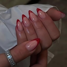 KQueenest Uñas Prensadas, 30 Pzas Natural Nude Uñas Medianas Almendras, Punta Francesa, Cortas, Uñas Artificiales de Gel para Mujer Manicura Diy