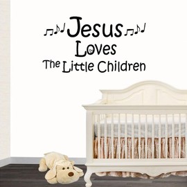Jeyfel Decals: Vinyl Wall Decor Decal Sticker. Christian. Jesus Loves The Little Children. (27" W x 15" H)