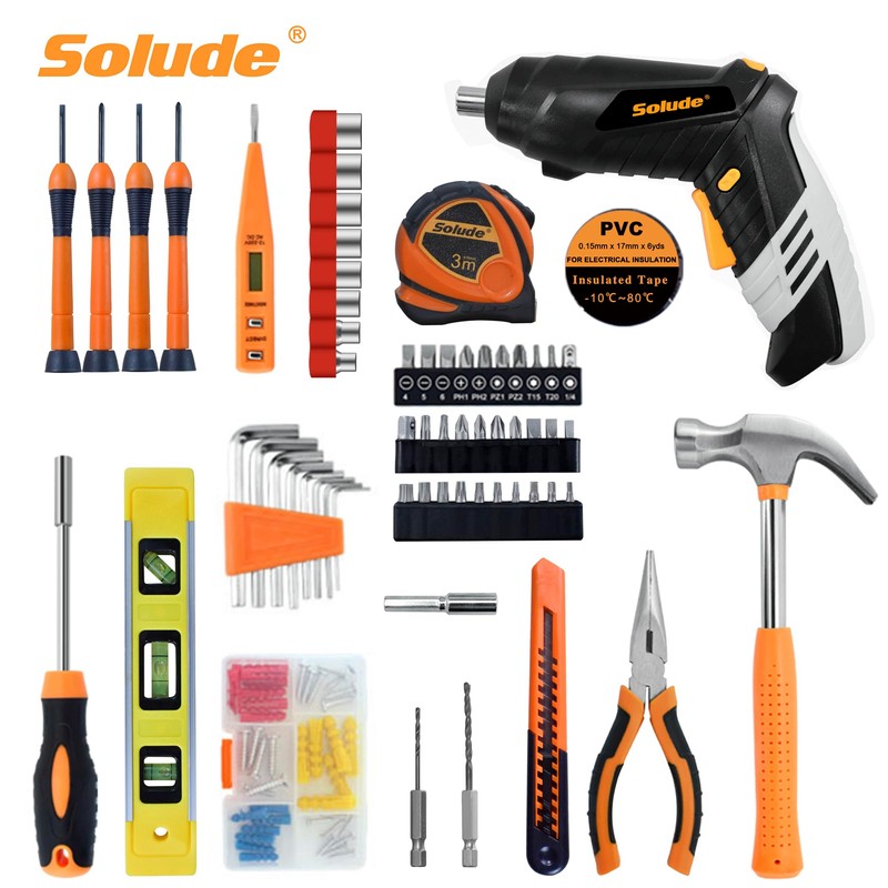 SOLUDE 130-Piece Home Tool Kit with 3.6V Cordless Rechargeable Screwdriver,Basic