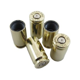 9mm Caliber Bullet Shell Casing Universal Tire Valve Stem Caps - Set of 5 - Car SUV Truck Motorcycle Bike ATV (Brass with Silver Center)