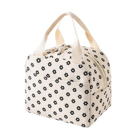 Lunch Bag, Cute Corduroy Insulated Lunch Bag, Reusable Thermal Tote Bags, Portable Thermal Cooler Bag for Leakproof Lunch Bags, Lunch Box Container for Work, Picnic,Travel (Black and White Flowers)