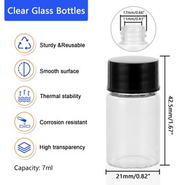 Unxuey Mini Sample Vials 7ml Black Screw Cap Travel Bottles Containers Transparent Lab Test Vials Pack of 16