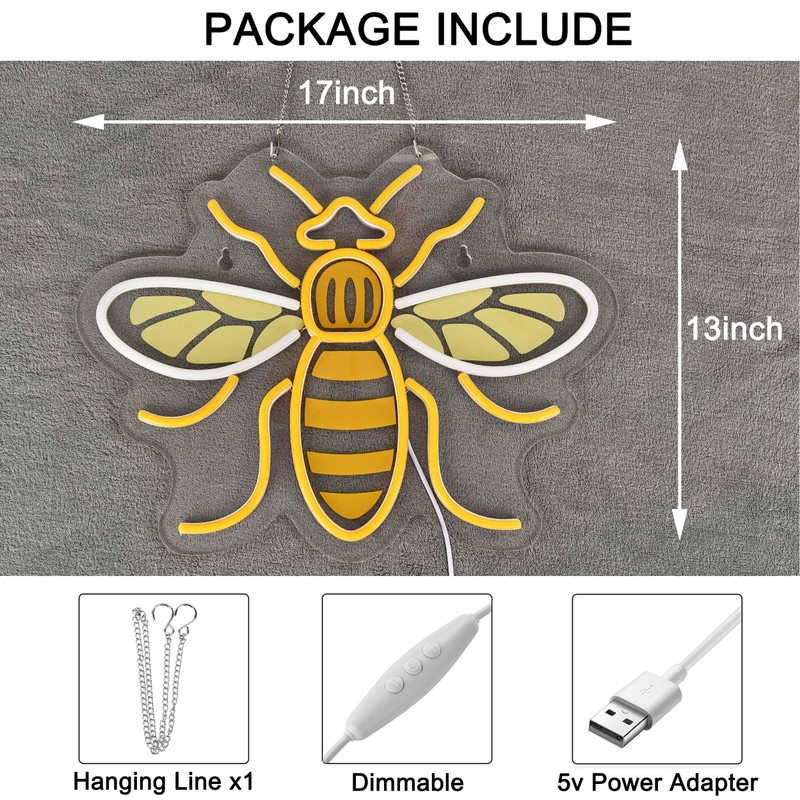 Bee Neon Sign for Wall Décor with Dimmable Switch LED