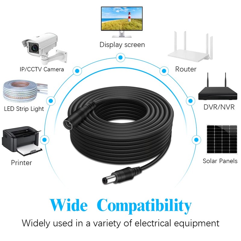 Power Extension Cable 33ft DC 12V Plug Power Adapter Extension