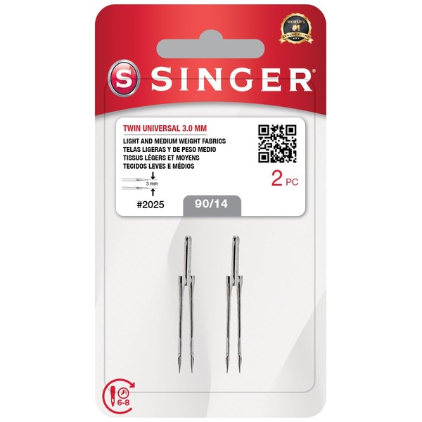 SINGER Twin Universal Sewing Machine Needles, Size 90/14-2PCS