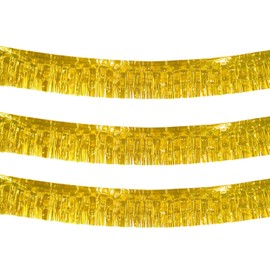 10 Feet Long Roll Foil Fringe Garland - Pack of 3 | Shiny Metallic Tassle Banner | Ideal for Parade Floats, Bridal Shower, Wedding, Birthday | Wall Hanging Fringe Garland Banner (Gold)