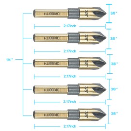 Countersink Drill Bit Set, 5 Pieces High Speed Steel 82 Degree 5 Flute 6mm Round Shank Mill Cutter Bit Countersink in Sizes 3/8" Set with Carrying Case.