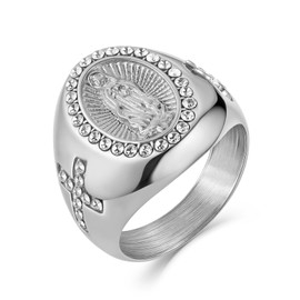 HZMAN Virgin Mary Ring for Women Dainty Stainless Steel Our Lady of Guadalupe Cubic Zirconia Religious Ring Jewelry Gift, Metal, Cubic Zirconia