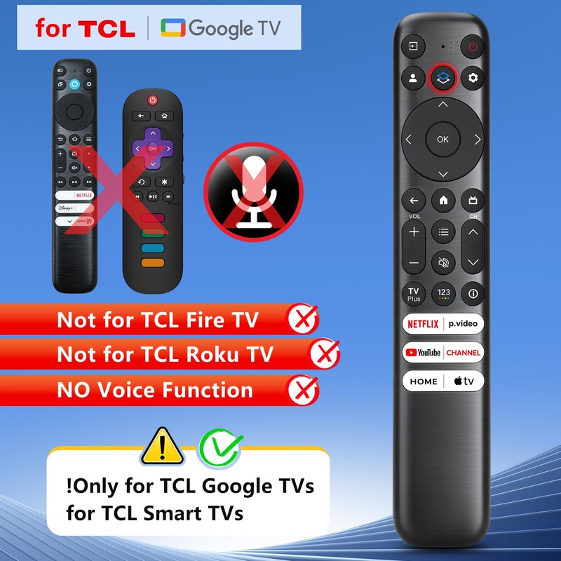 for TCL-Google-TV-Remote Control Replacement,RC813 Compatible with TCL Smart TVs QM8/QM7/S5/S4/S3/Q7/Q6/Q5