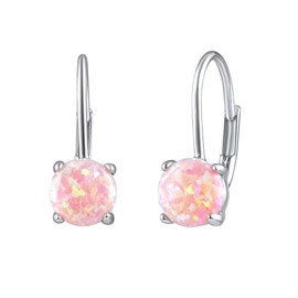 SILVEGO Women's 925 Sterling Silver Synthetic Pink Opal Earrings, Silver, Opal