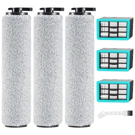 6-pack 3831 Vacuum Cleaner Brush Roll+ Filter Replacement Parts for Bissell Crosswave HF2/3845N/3831 Floor Scrubber, 3 Brush Rolls+3 Filters