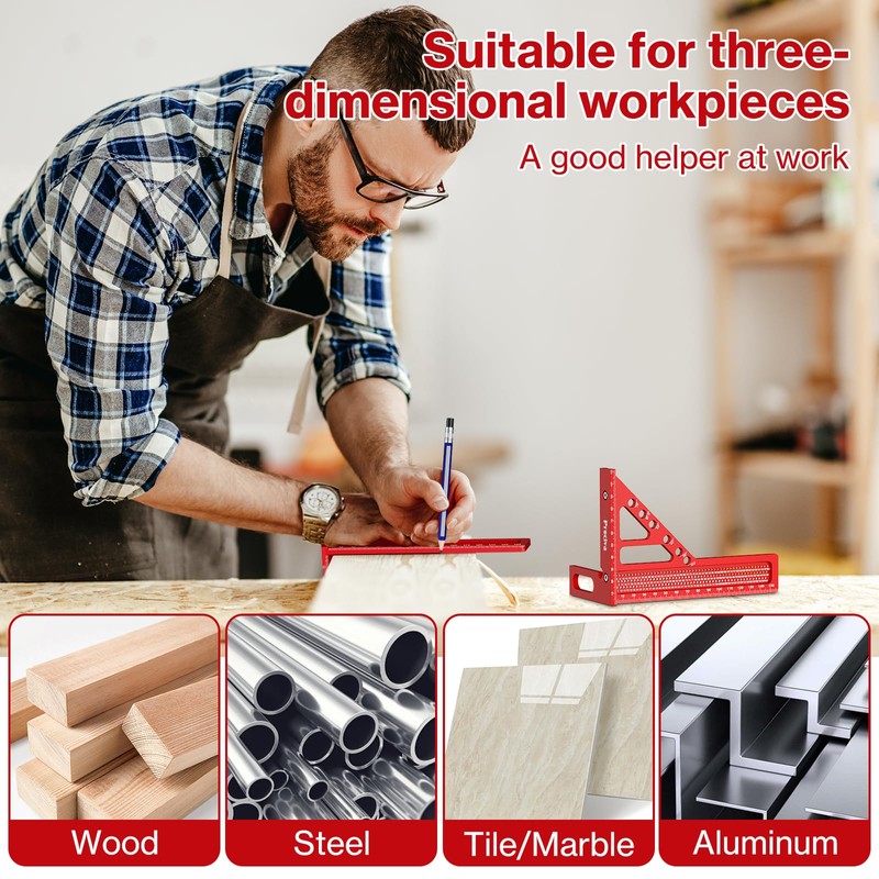 Preciva 3D Speed Square with Pencil, 22.5-90° Multi Angle Combination